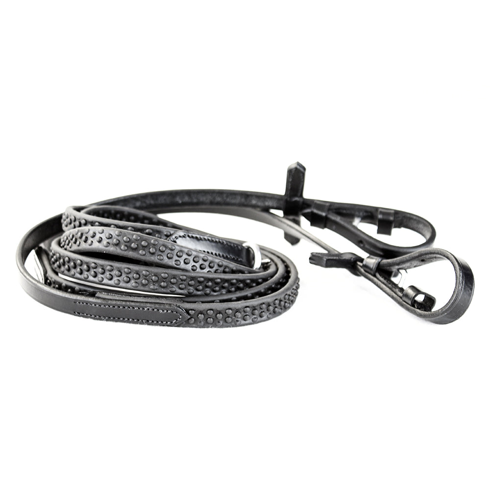 KM Elite Pro Grip Eventer Reins Black No Stoppers - Picture 3 of 4